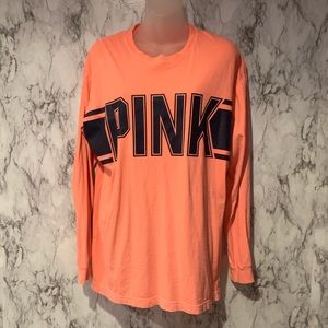 Pink VS Spell out Logo front long sleeve Top